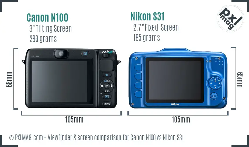 Canon N100 vs Nikon S31 Screen and Viewfinder comparison