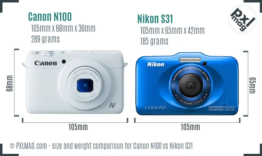 Canon N100 vs Nikon S31 size comparison