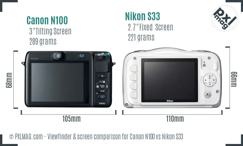 Canon N100 vs Nikon S33 Screen and Viewfinder comparison