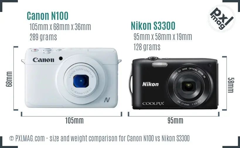 Canon N100 vs Nikon S3300 size comparison
