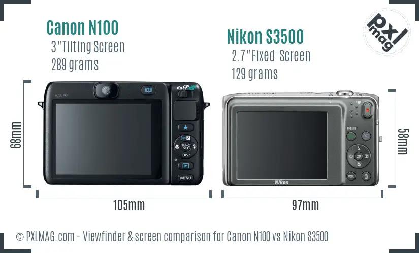 Canon N100 vs Nikon S3500 Screen and Viewfinder comparison