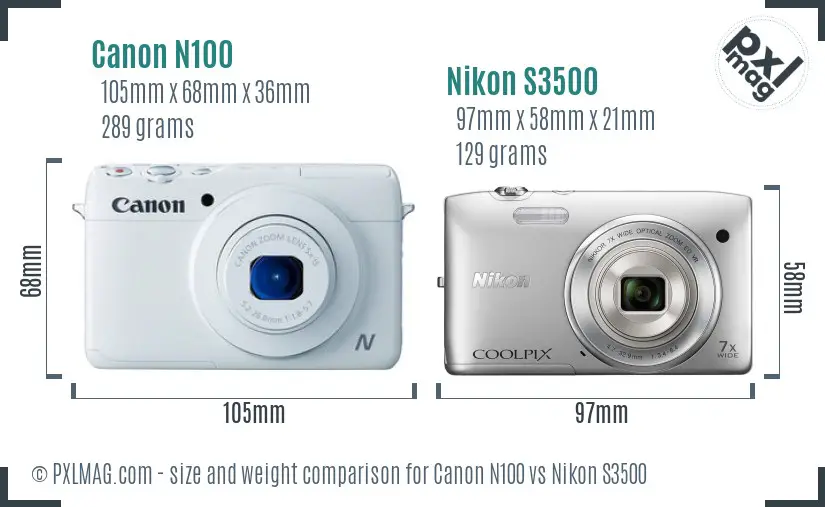 Canon N100 vs Nikon S3500 size comparison