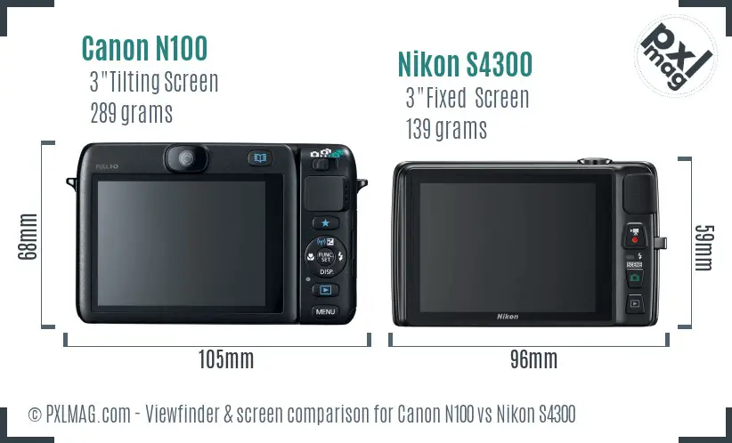 Canon N100 vs Nikon S4300 Screen and Viewfinder comparison