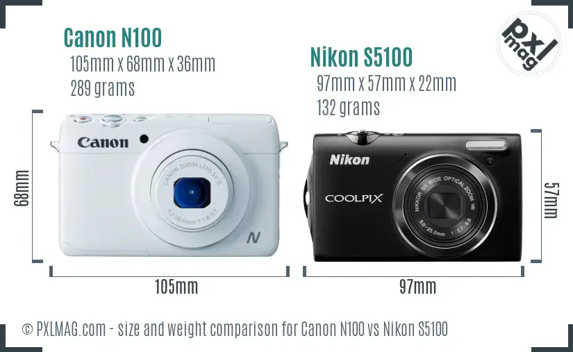 Canon N100 vs Nikon S5100 size comparison