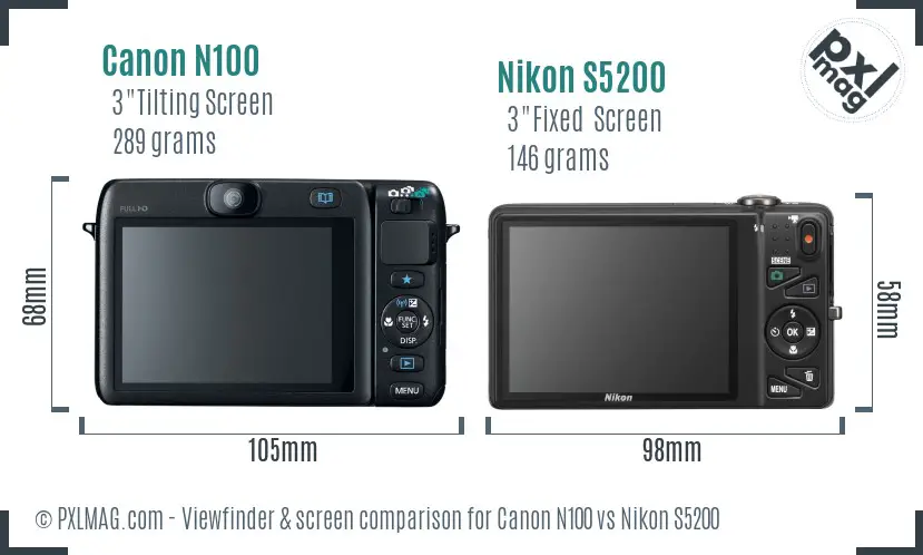 Canon N100 vs Nikon S5200 Screen and Viewfinder comparison