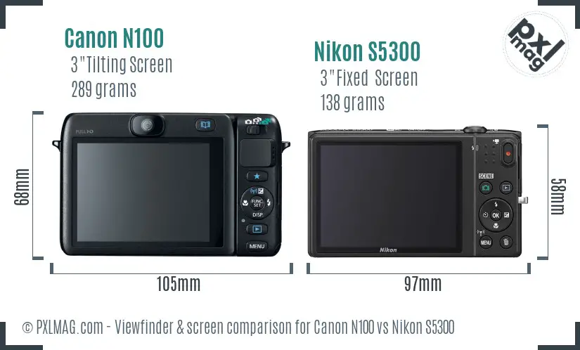 Canon N100 vs Nikon S5300 Screen and Viewfinder comparison