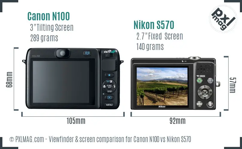 Canon N100 vs Nikon S570 Screen and Viewfinder comparison