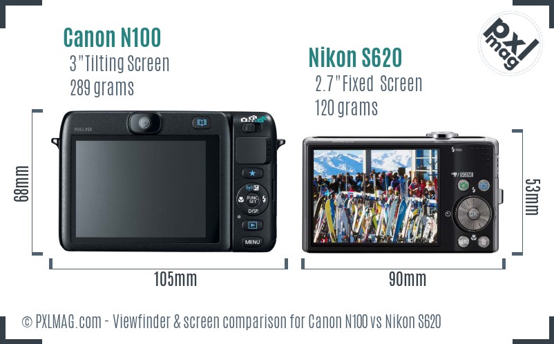 Canon N100 vs Nikon S620 Screen and Viewfinder comparison