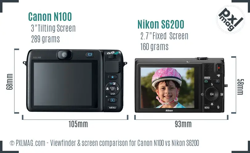 Canon N100 vs Nikon S6200 Screen and Viewfinder comparison