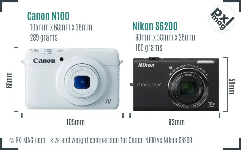 Canon N100 vs Nikon S6200 size comparison