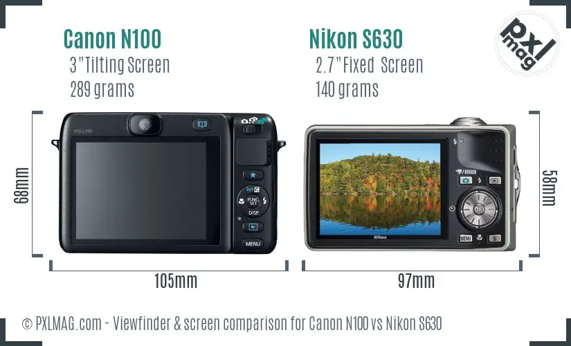 Canon N100 vs Nikon S630 Screen and Viewfinder comparison Canon N100 vs Nikon S630 Screen and Viewfinder comparison