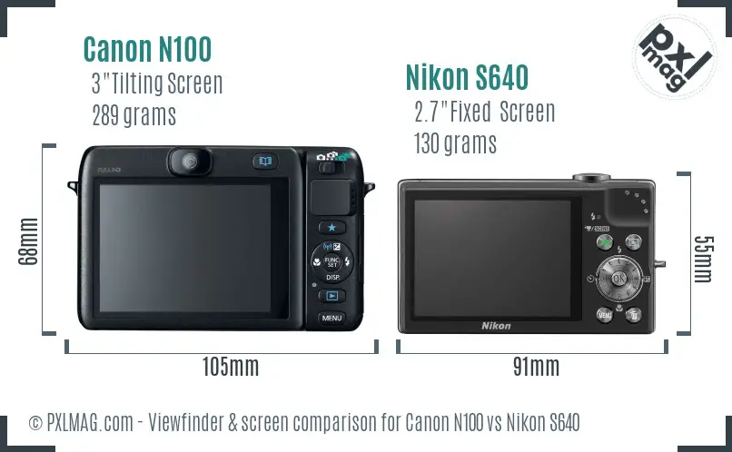 Canon N100 vs Nikon S640 Screen and Viewfinder comparison