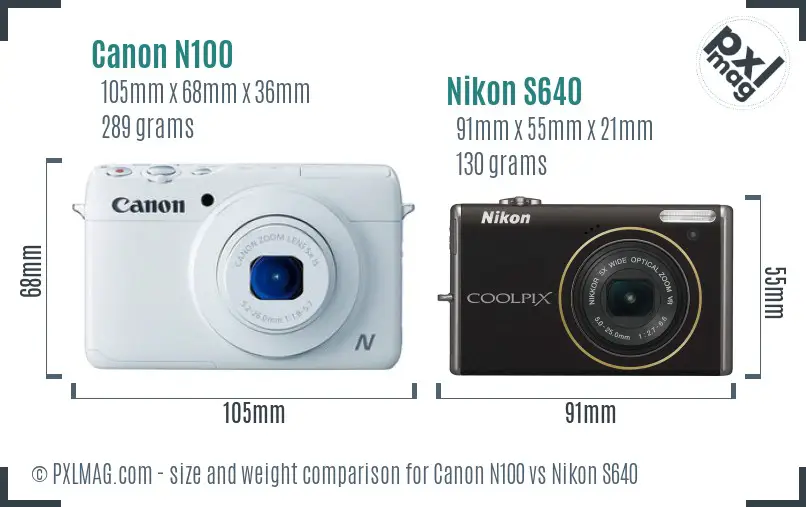 Canon N100 vs Nikon S640 size comparison