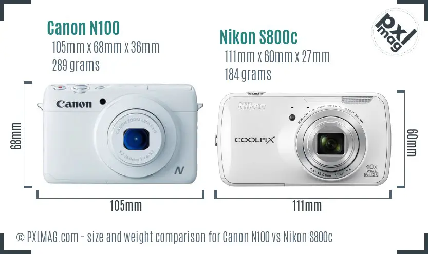 Canon N100 vs Nikon S800c size comparison Canon N100 vs Nikon S800c size comparison
