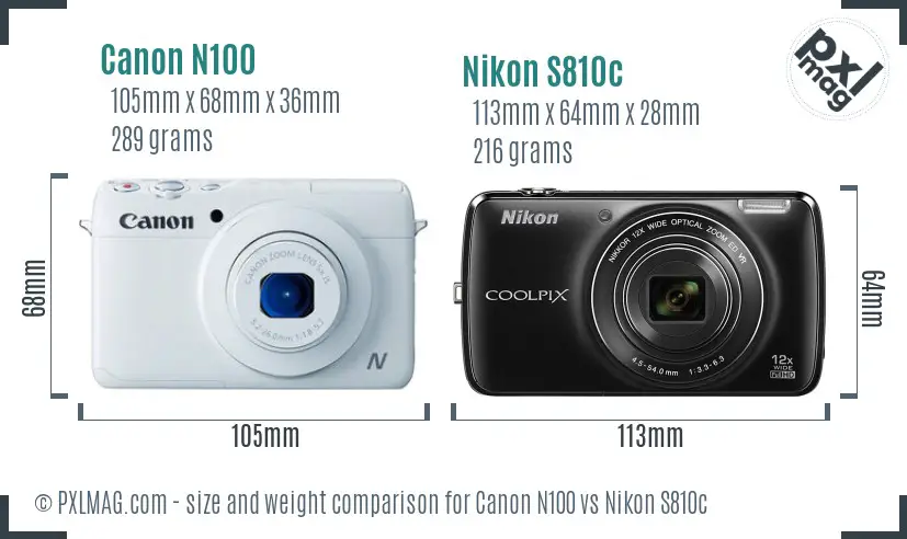 Canon N100 vs Nikon S810c size comparison Canon N100 vs Nikon S810c size comparison