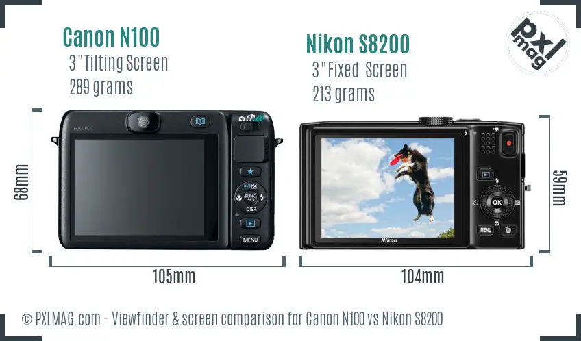 Canon N100 vs Nikon S8200 Screen and Viewfinder comparison