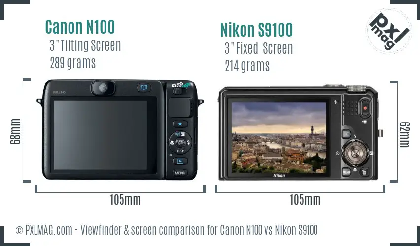 Canon N100 vs Nikon S9100 Screen and Viewfinder comparison