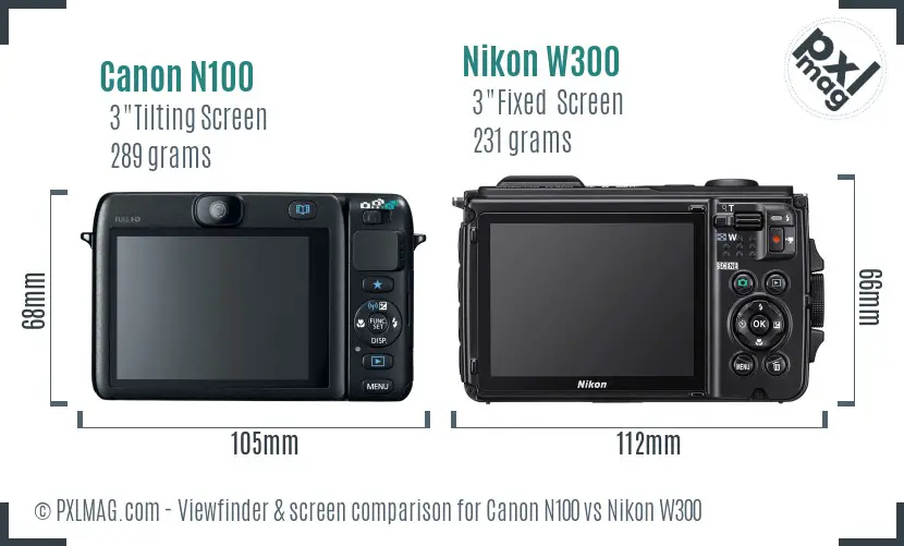 Canon N100 vs Nikon W300 Screen and Viewfinder comparison