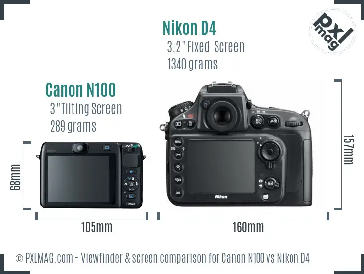 Canon N100 vs Nikon D4 Screen and Viewfinder comparison