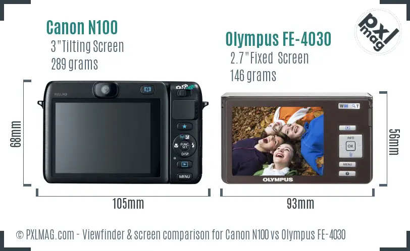 Canon N100 vs Olympus FE-4030 Screen and Viewfinder comparison Canon N100 vs Olympus FE-4030 Screen and Viewfinder comparison