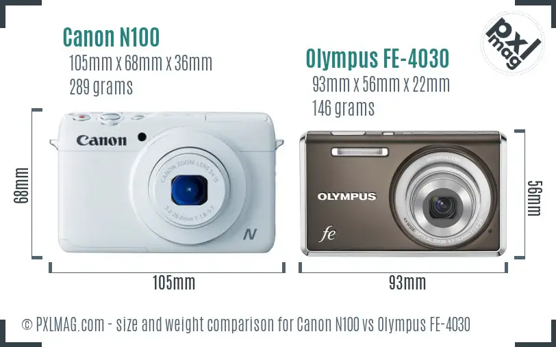 Canon N100 vs Olympus FE-4030 size comparison Canon N100 vs Olympus FE-4030 size comparison