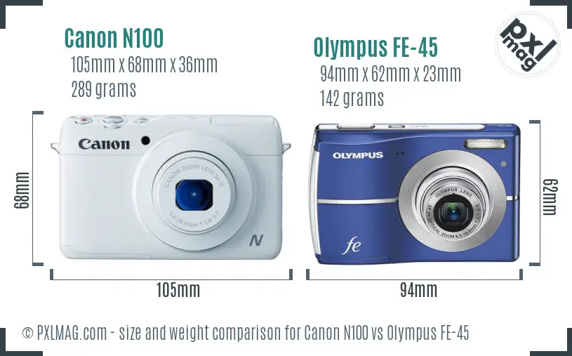 Canon N100 vs Olympus FE-45 size comparison Canon N100 vs Olympus FE-45 size comparison