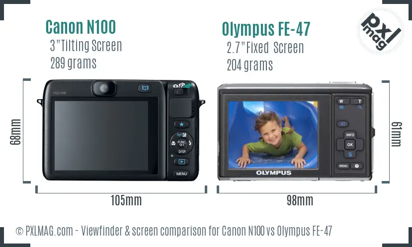 Canon N100 vs Olympus FE-47 Screen and Viewfinder comparison