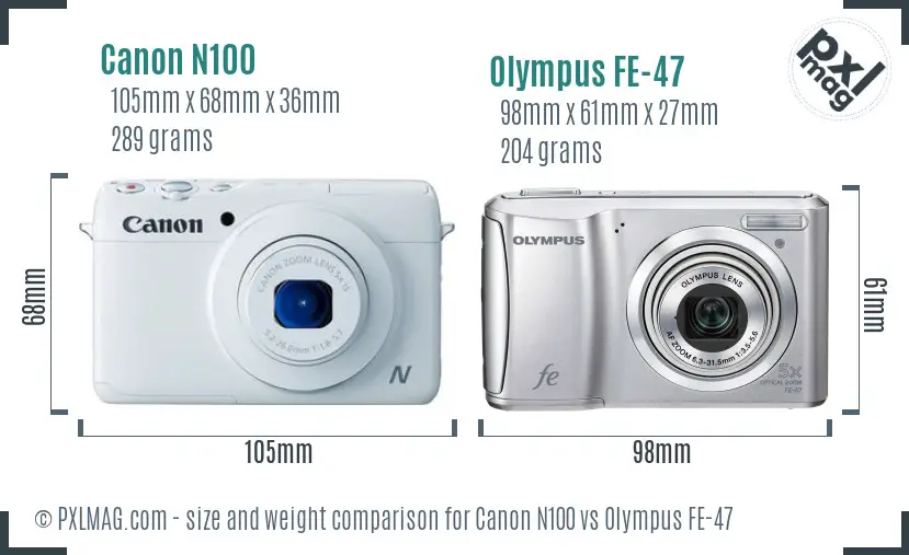 Canon N100 vs Olympus FE-47 size comparison