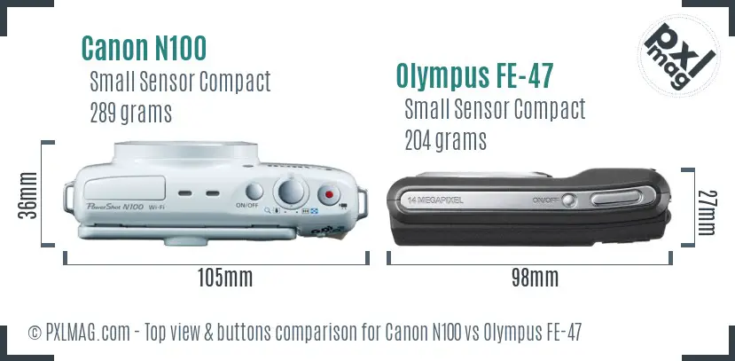 Canon N100 vs Olympus FE-47 top view buttons comparison