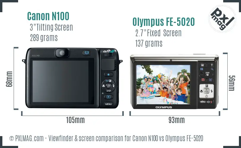 Canon N100 vs Olympus FE-5020 Screen and Viewfinder comparison