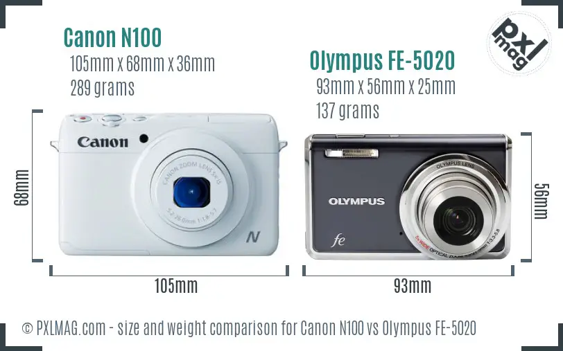 Canon N100 vs Olympus FE-5020 size comparison