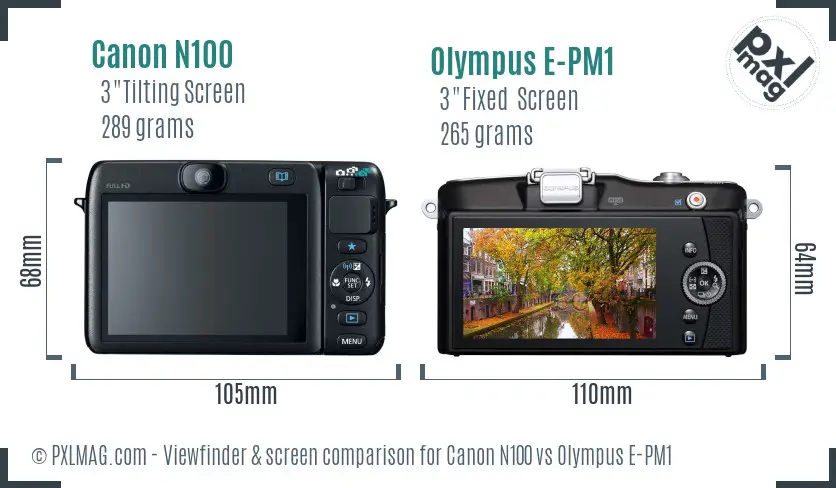 Canon N100 vs Olympus E-PM1 Screen and Viewfinder comparison