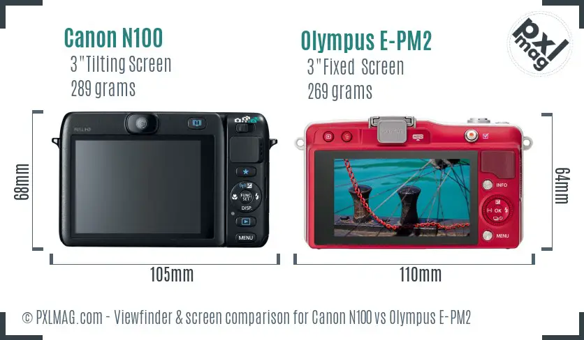 Canon N100 vs Olympus E-PM2 Screen and Viewfinder comparison