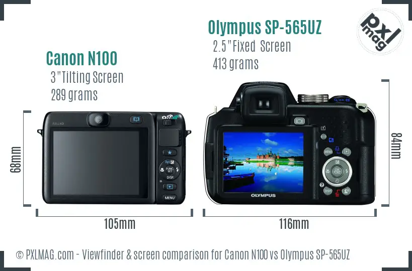Canon N100 vs Olympus SP-565UZ Screen and Viewfinder comparison