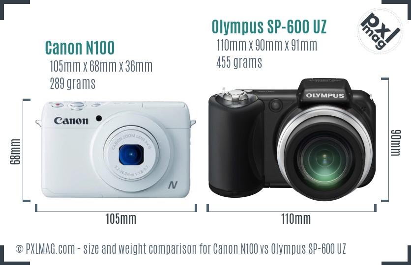 Canon N100 vs Olympus SP-600 UZ size comparison