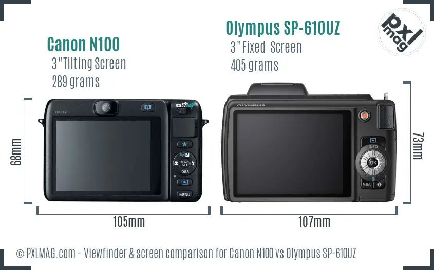 Canon N100 vs Olympus SP-610UZ Screen and Viewfinder comparison