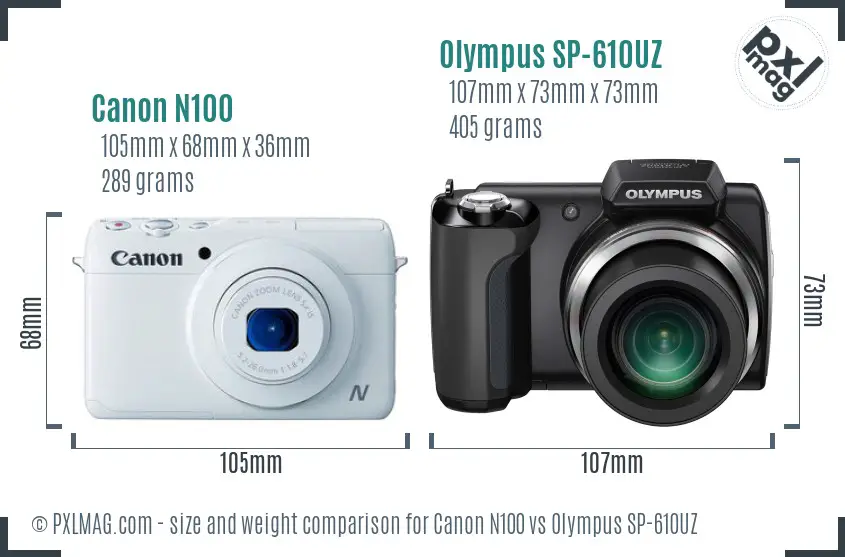 Canon N100 vs Olympus SP-610UZ size comparison