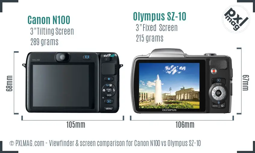 Canon N100 vs Olympus SZ-10 Screen and Viewfinder comparison
