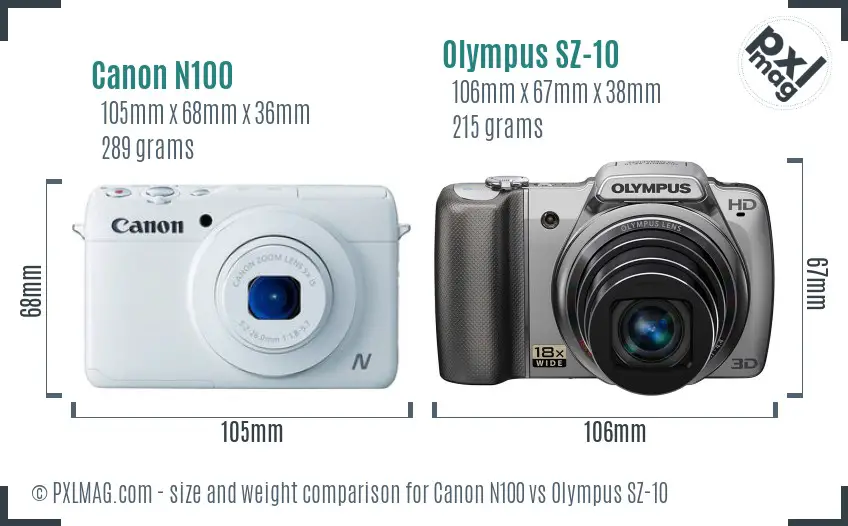 Canon N100 vs Olympus SZ-10 size comparison