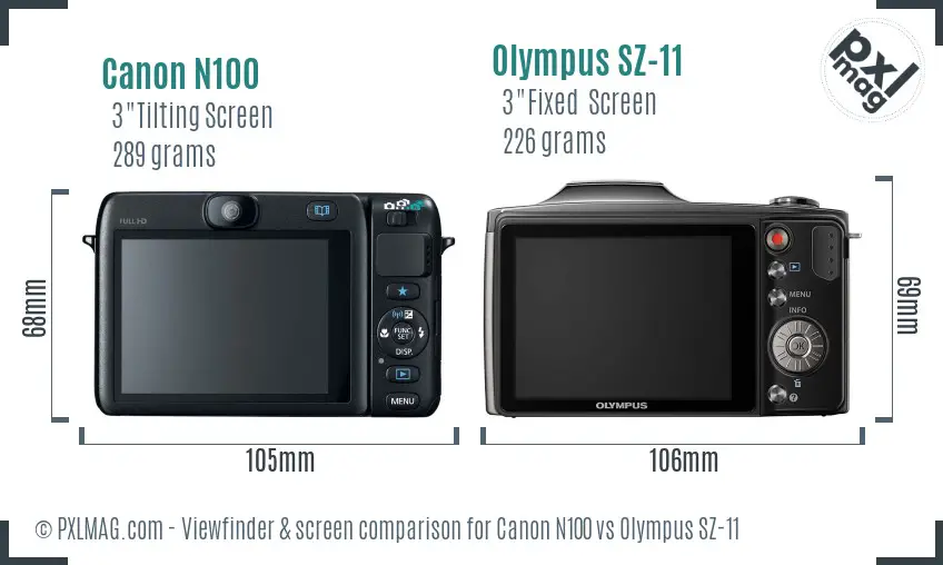 Canon N100 vs Olympus SZ-11 Screen and Viewfinder comparison