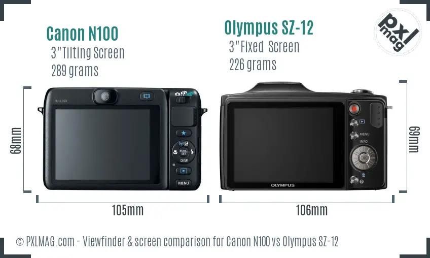 Canon N100 vs Olympus SZ-12 Screen and Viewfinder comparison
