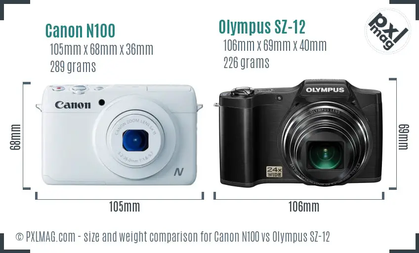 Canon N100 vs Olympus SZ-12 size comparison