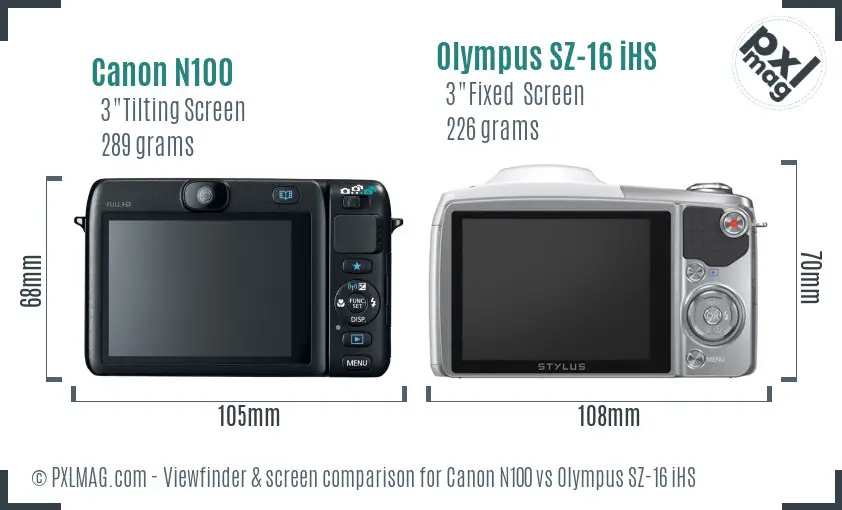 Canon N100 vs Olympus SZ-16 iHS Screen and Viewfinder comparison