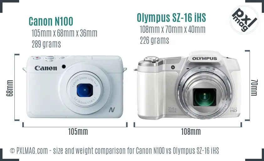 Canon N100 vs Olympus SZ-16 iHS size comparison