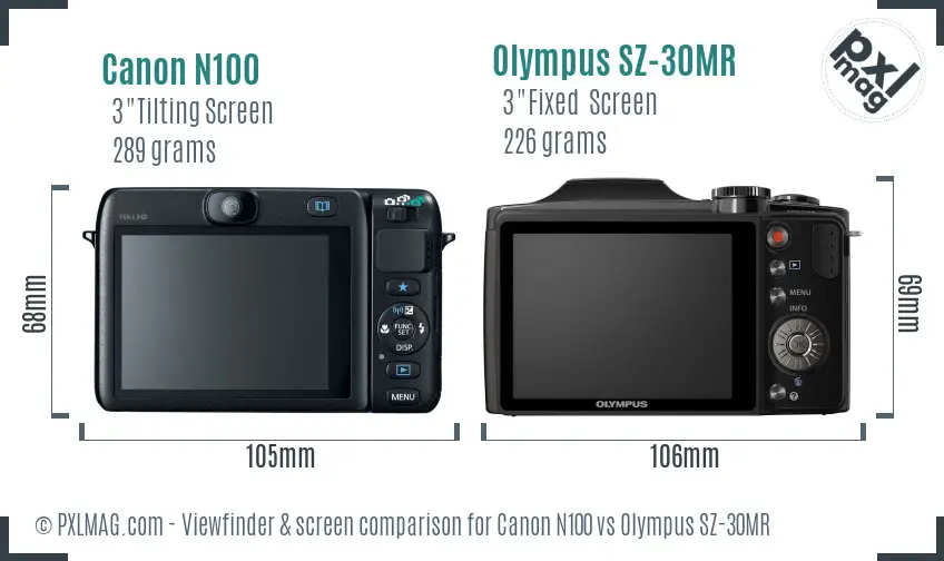 Canon N100 vs Olympus SZ-30MR Screen and Viewfinder comparison