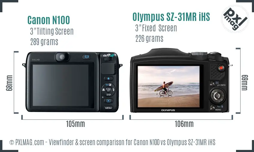 Canon N100 vs Olympus SZ-31MR iHS Screen and Viewfinder comparison