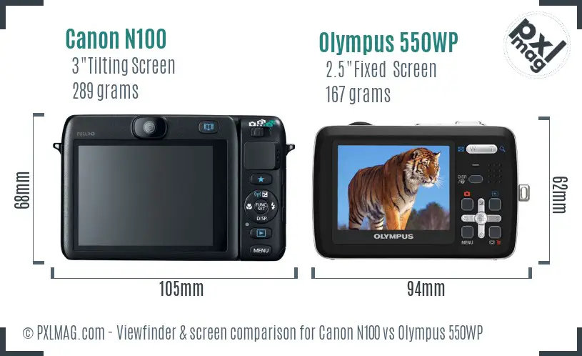 Canon N100 vs Olympus 550WP Screen and Viewfinder comparison
