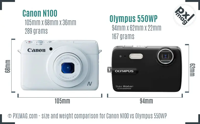 Canon N100 vs Olympus 550WP size comparison