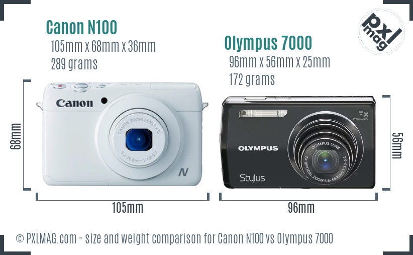 Canon N100 vs Olympus 7000 size comparison