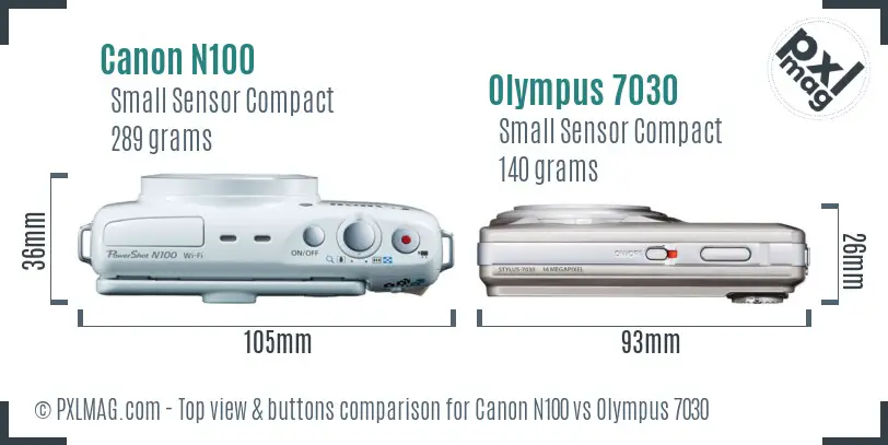 Canon N100 vs Olympus 7030 top view buttons comparison